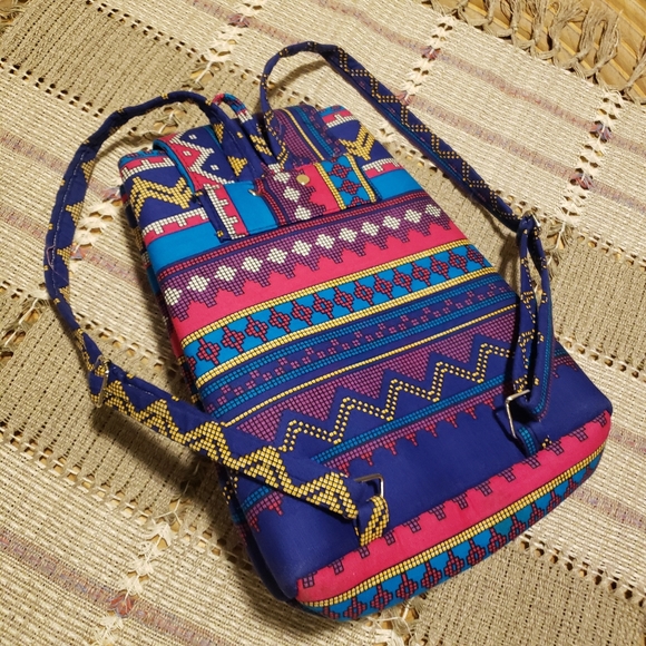 Boho Multicolored Tribal Print Backpack - Picture 2 of 7